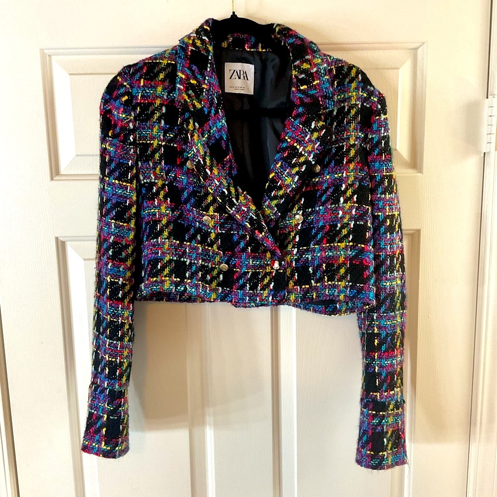 Zara Vibrant Plaid Tweed Women's Blazer